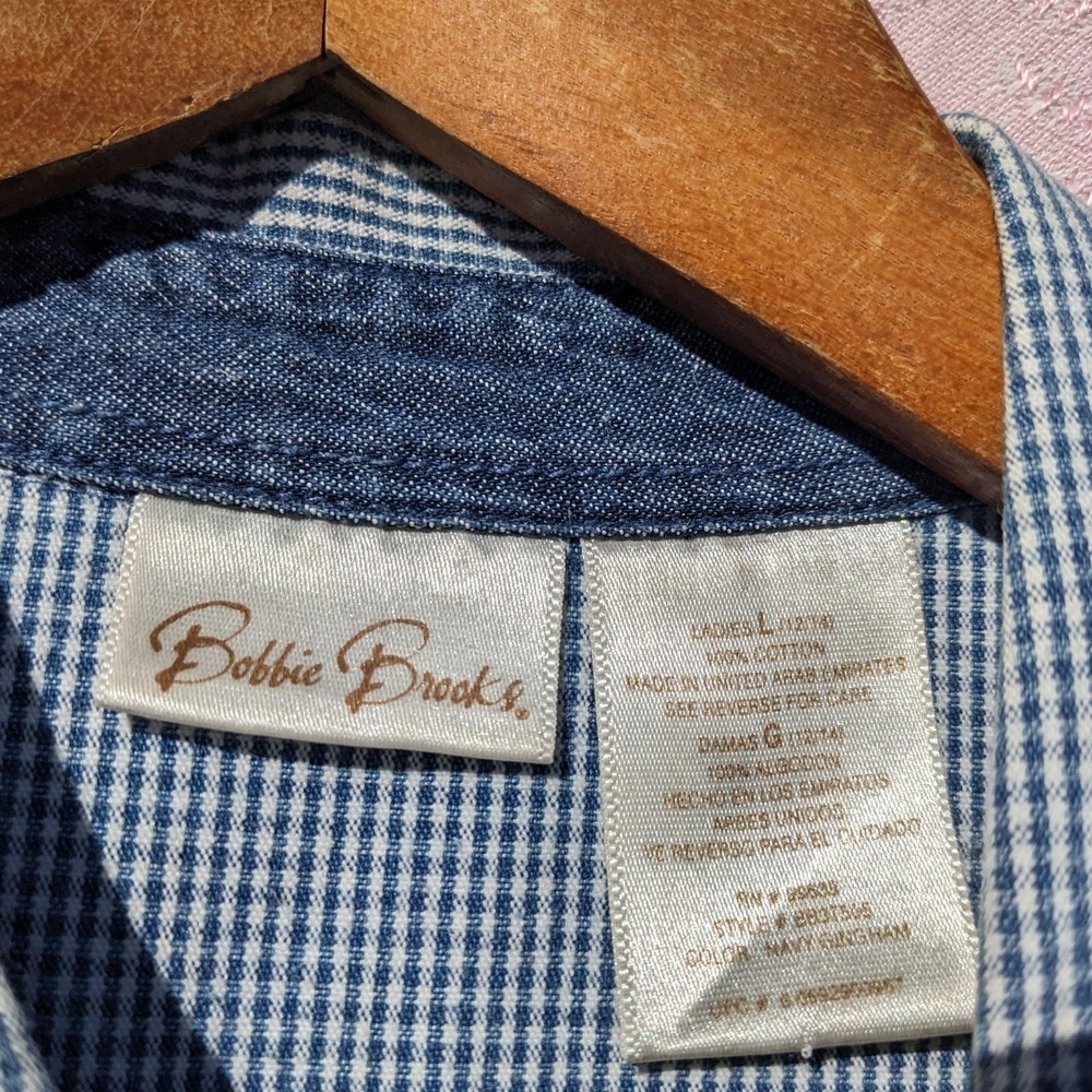 Vintage Gingham Maxi Shirt Dress Large Blue Cotton Cottagecore Button Up Plaid - Picture 8 of 13